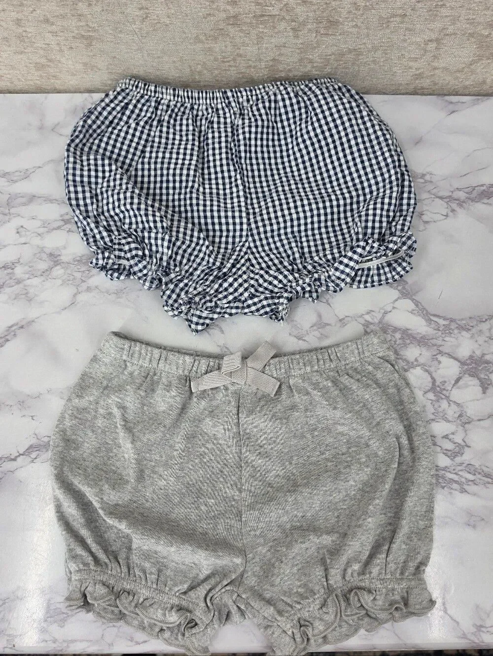 Navy Gingham & Gray Ruffle Girls Toddler Shorts Bloomers Lot Of 2